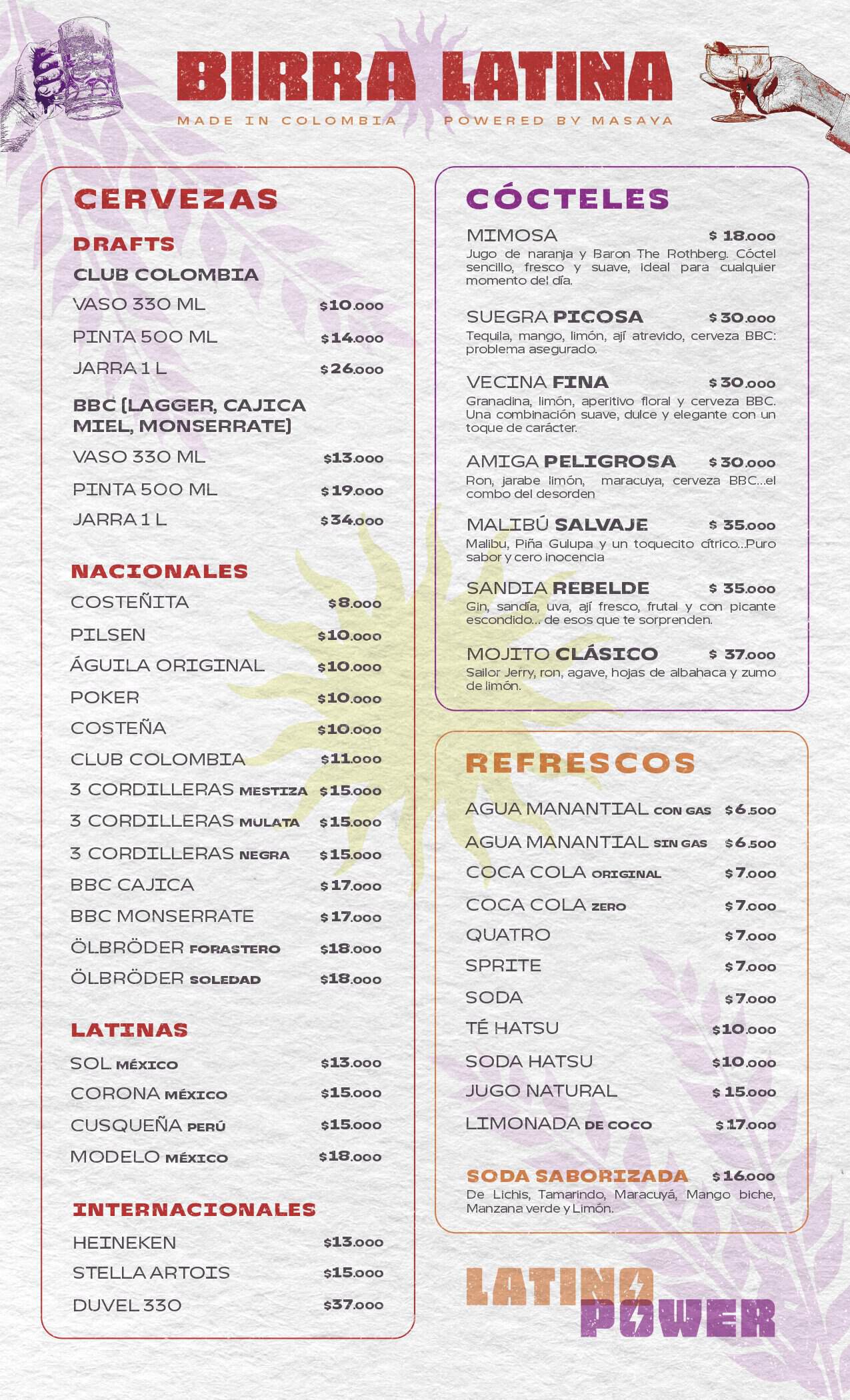Disfruta de una amplia selección de cervezas nacionales e internacionales, perfectas para acompañar tu experiencia en Masaya.